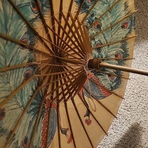Vintage Japanese  Peacock Feather Decorative Wagasa / Parasol / Umbrella
